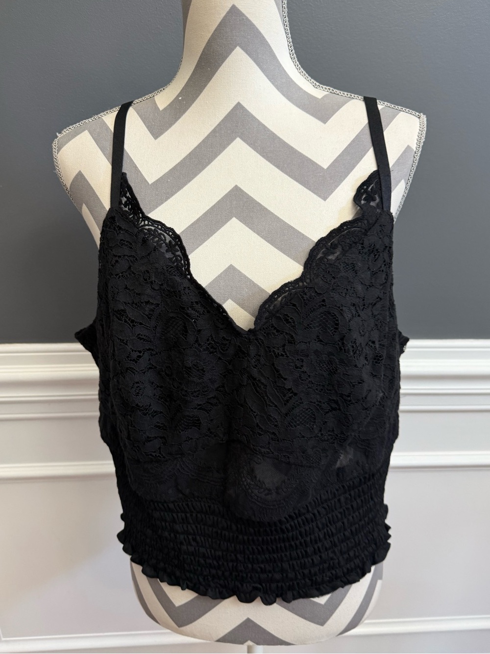Torrid Black Lace Smocked Crop Top Sheer Plunge Neck Shirt Size 2X NWT